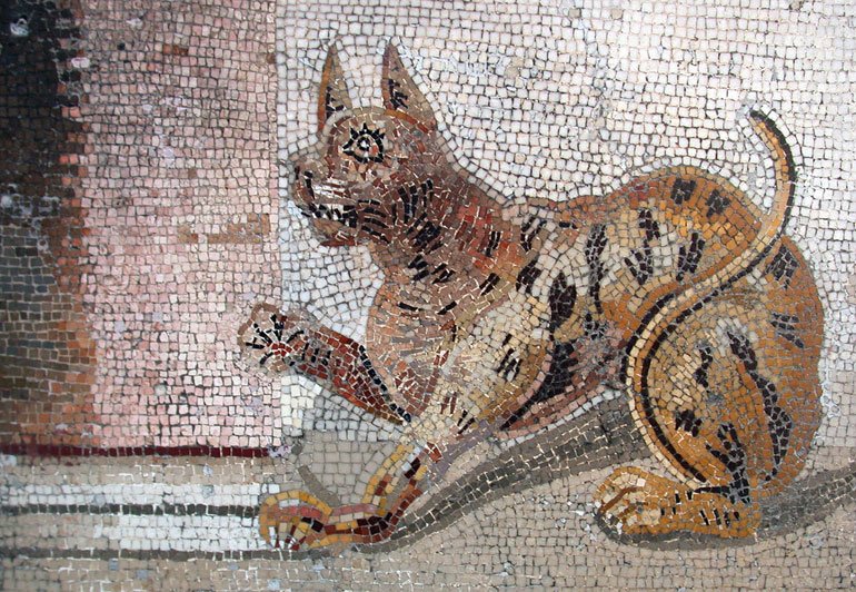 Mosaico antiguo representado a un felino.